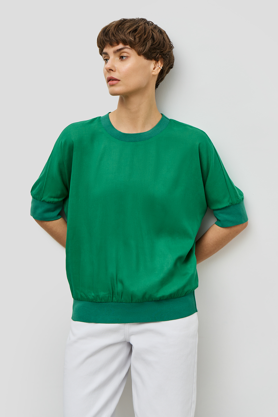 Блузка (арт. baon B1923027), размер S, цвет зеленый