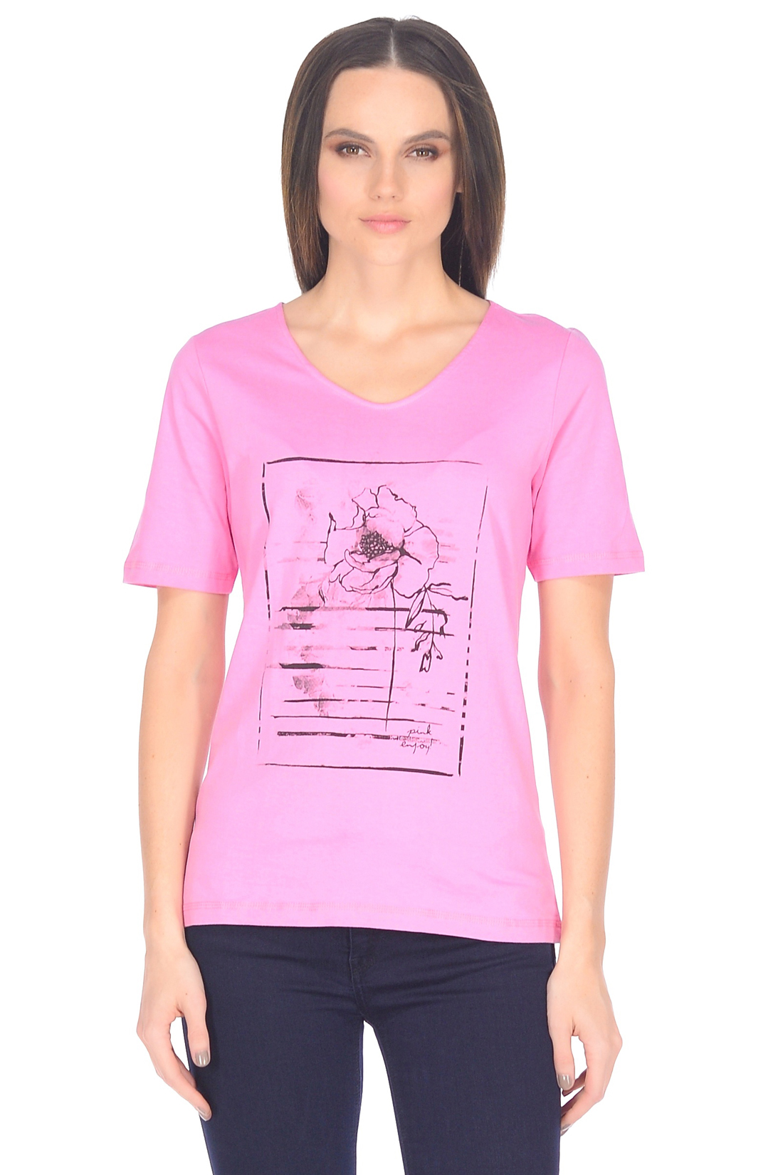 Розовая футболка с принтом (арт. baon B238069), размер S, цвет розовый Розовая футболка с принтом (арт. baon B238069) - фото 1