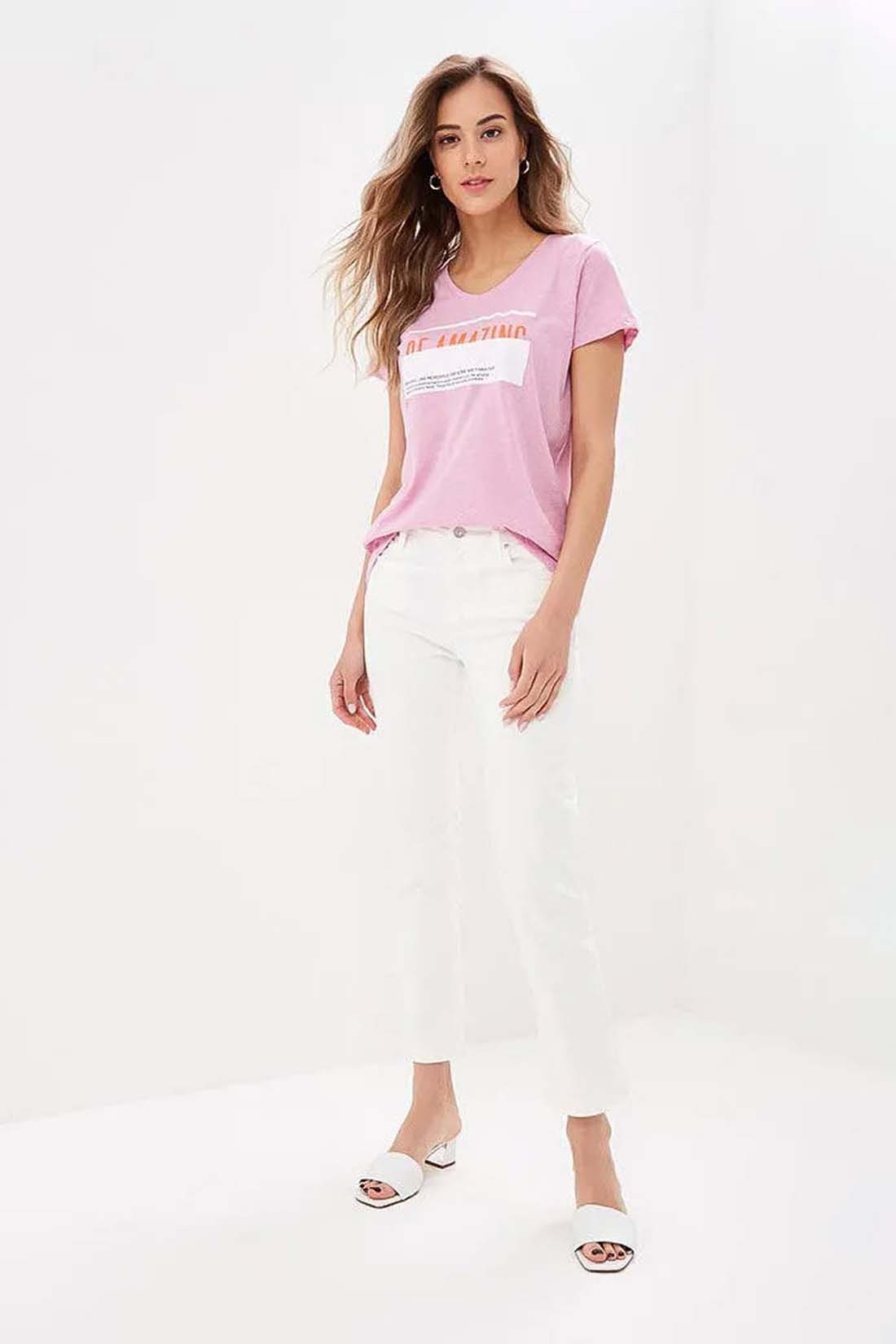 Розовая футболка с принтом (арт. baon B239079), размер L, цвет розовый Розовая футболка с принтом (арт. baon B239079) - фото 3