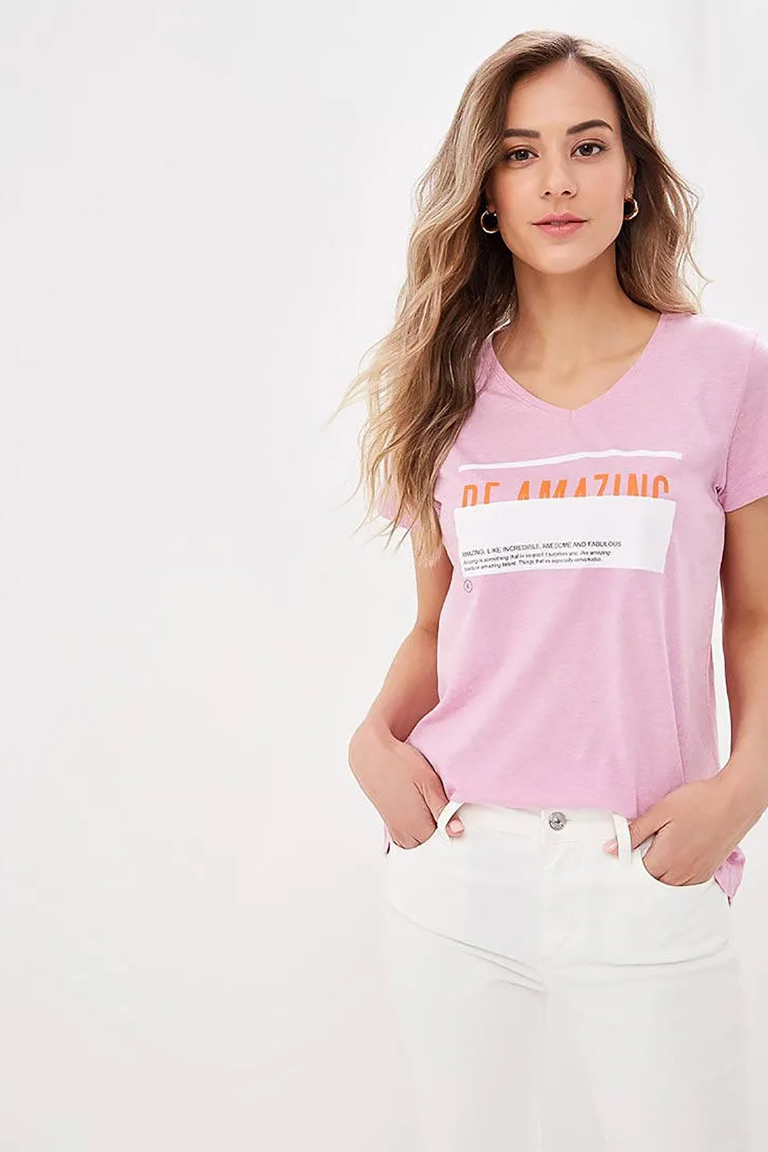 Розовая футболка с принтом (арт. baon B239079), размер L, цвет розовый Розовая футболка с принтом (арт. baon B239079) - фото 1