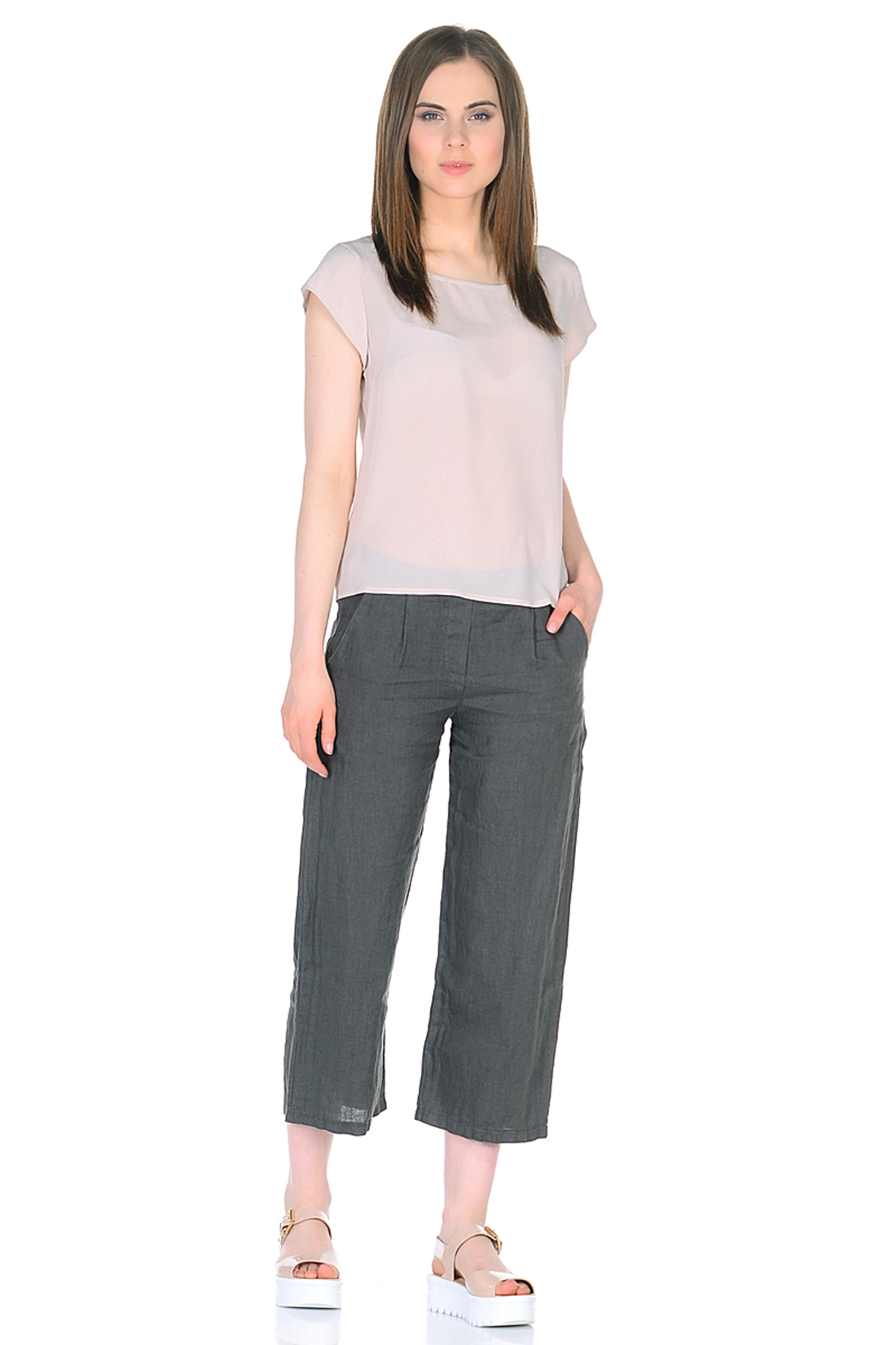 Льняные брюки-кюлоты (арт. baon B298036), размер L, цвет серый Льняные брюки-кюлоты (арт. baon B298036) - фото 3
