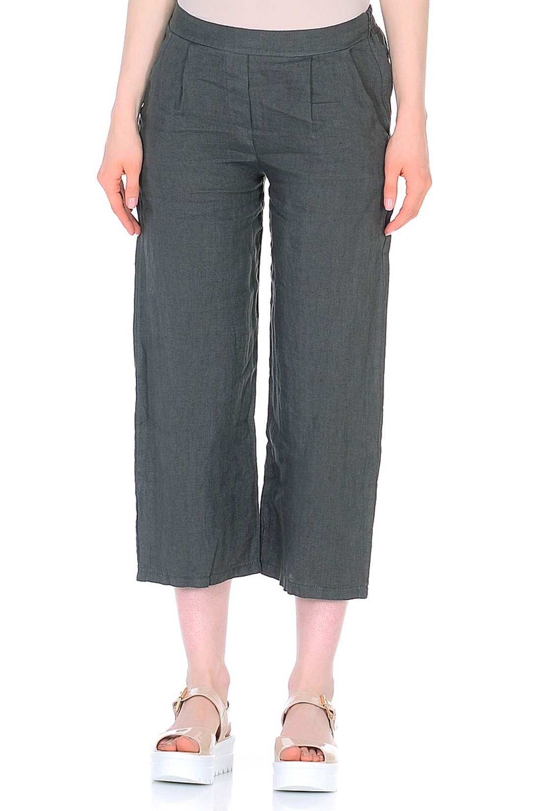 Льняные брюки-кюлоты (арт. baon B298036), размер L, цвет серый Льняные брюки-кюлоты (арт. baon B298036) - фото 1