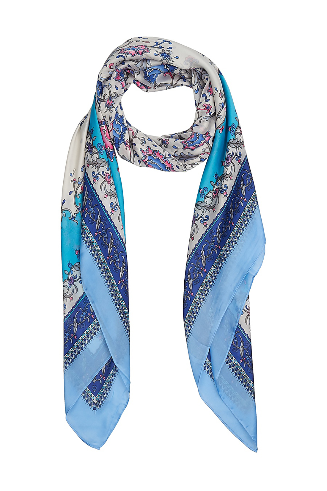 Шёлковый шарф с узором (арт. baon B358048), размер Без/раз, цвет angel blue printed#голубой Шёлковый шарф с узором (арт. baon B358048) - фото 1