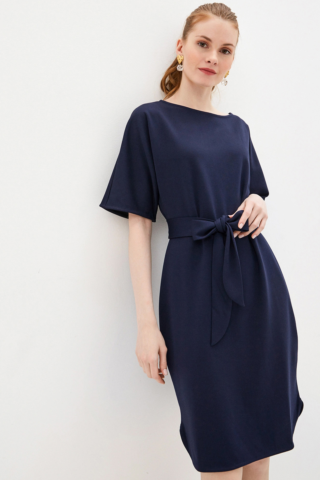 Платье с поясом (арт. baon B450021), размер XL, цвет синий Платье с поясом (арт. baon B450021) - фото 4