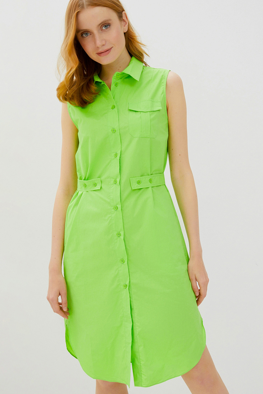 Платье-рубашка без рукавов (арт. baon B450059), размер M, цвет зеленый Платье-рубашка без рукавов (арт. baon B450059) - фото 4