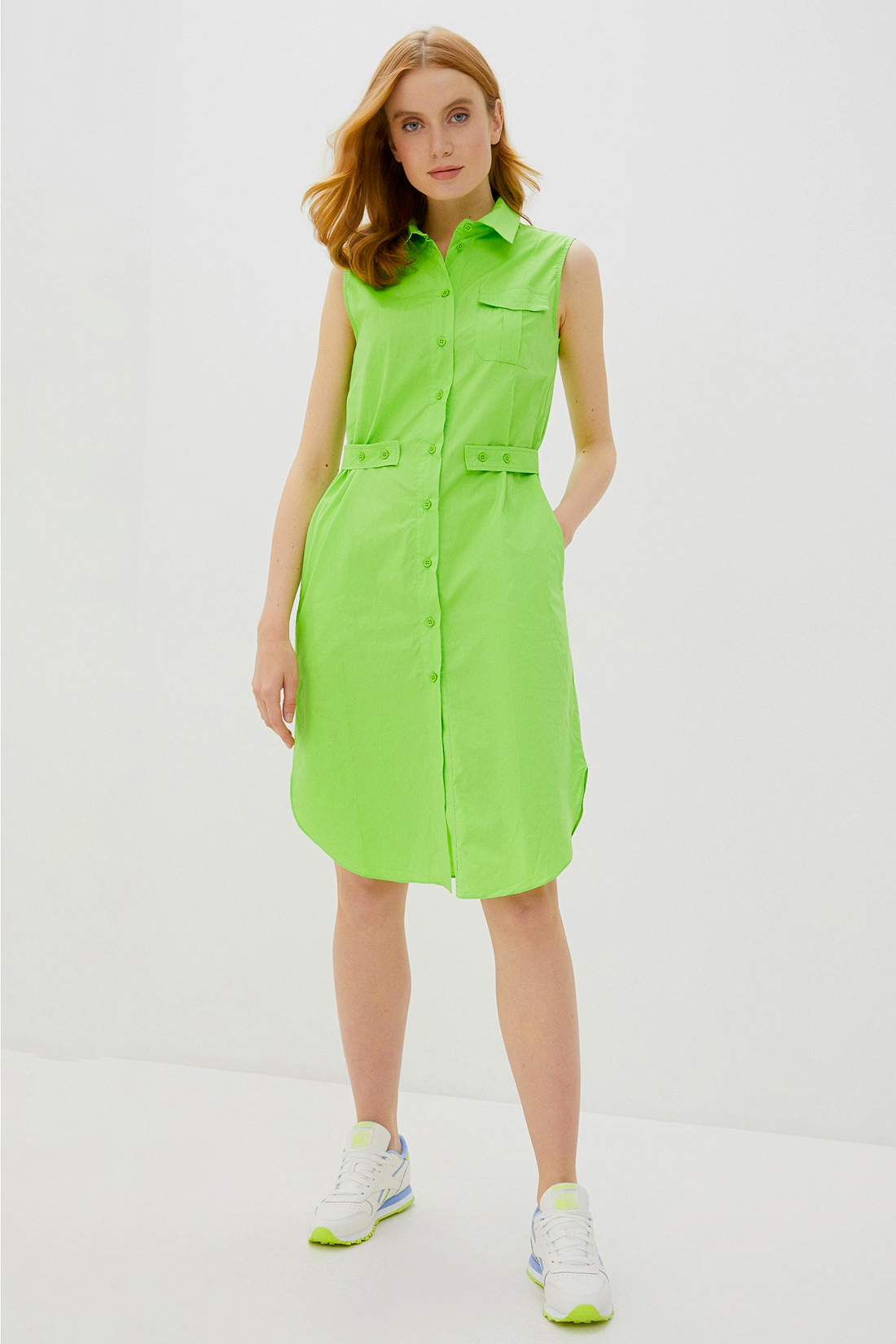 Платье-рубашка без рукавов (арт. baon B450059), размер M, цвет зеленый Платье-рубашка без рукавов (арт. baon B450059) - фото 1