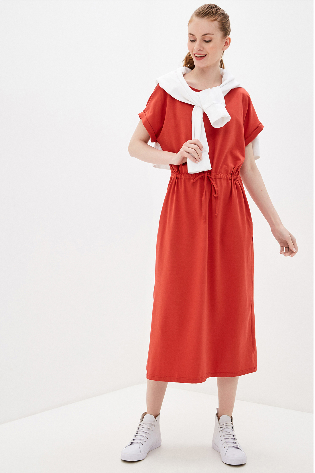 Трикотажное платье (арт. baon B450082), размер XS, цвет красный Трикотажное платье (арт. baon B450082) - фото 1