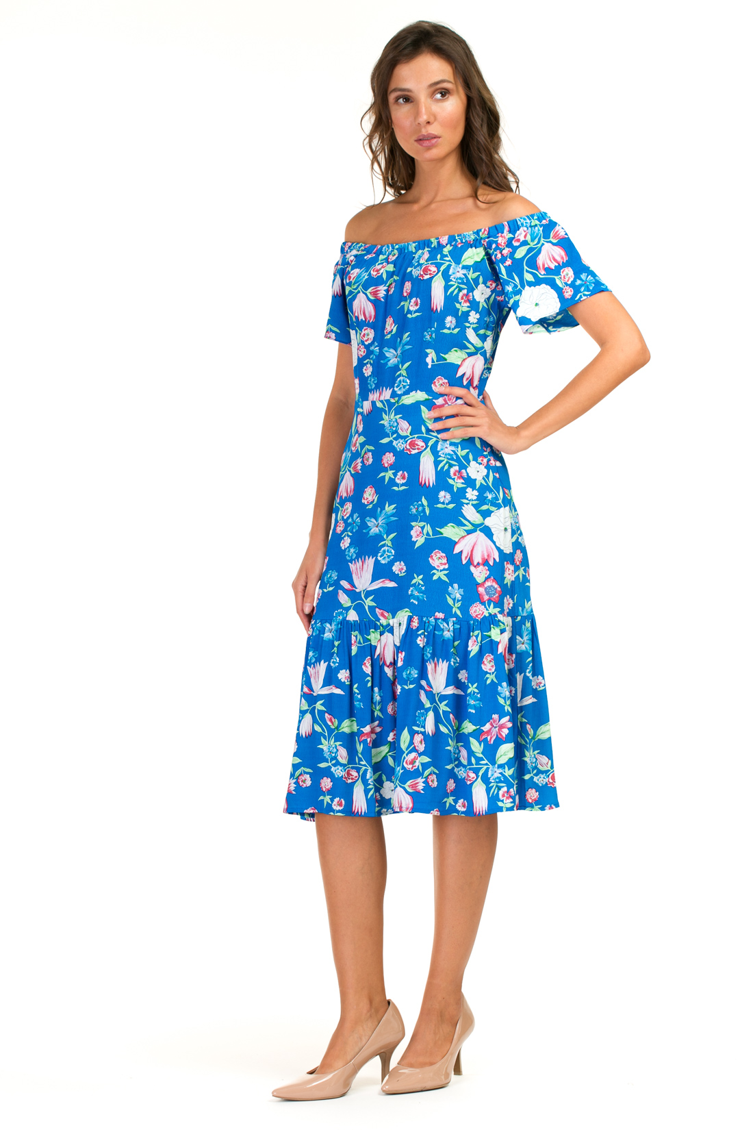 Платье с оборкой и открытыми плечами (арт. baon B457055), размер XS, цвет синий Платье с оборкой и открытыми плечами (арт. baon B457055) - фото 5