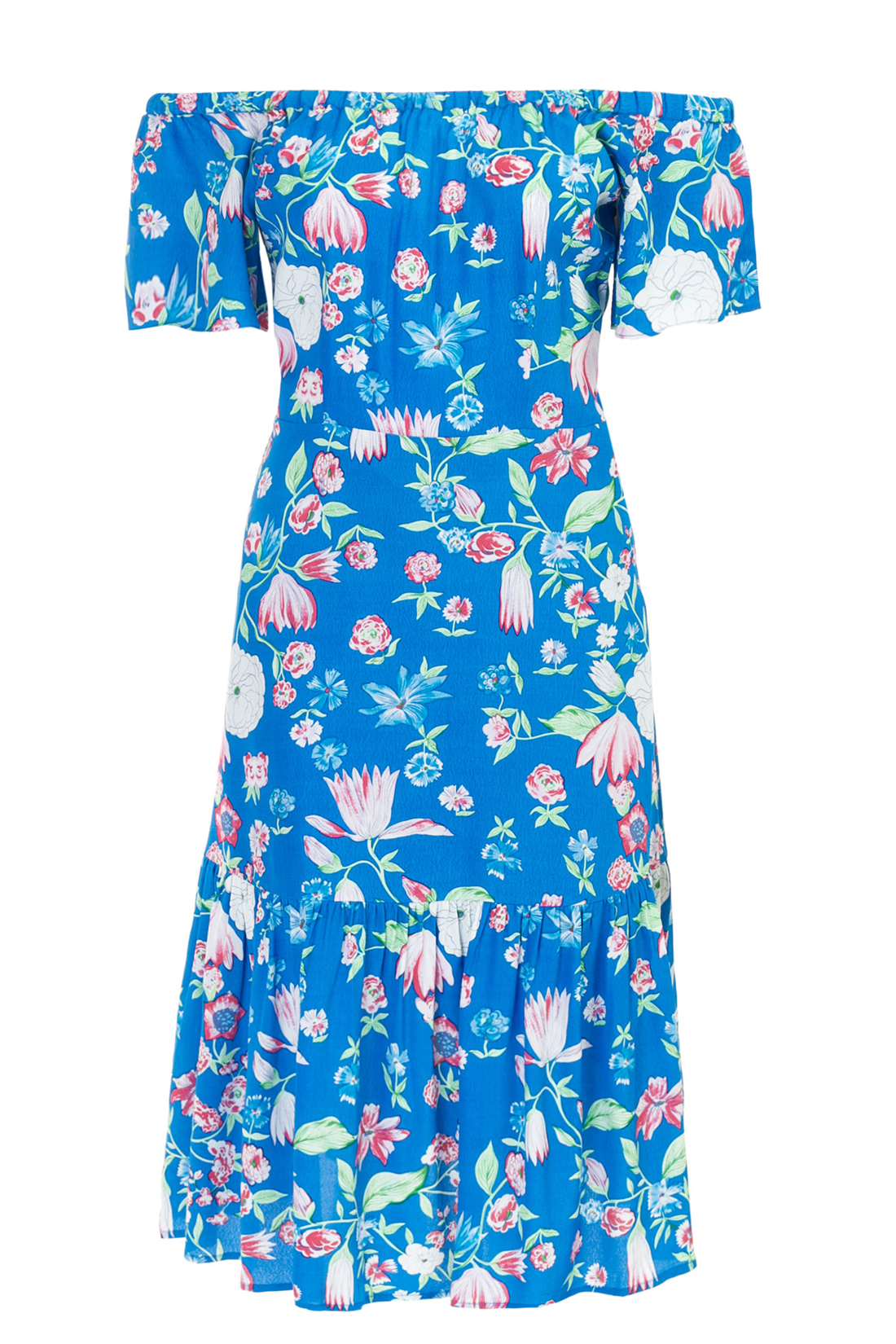 Платье с оборкой и открытыми плечами (арт. baon B457055), размер XS, цвет синий Платье с оборкой и открытыми плечами (арт. baon B457055) - фото 3