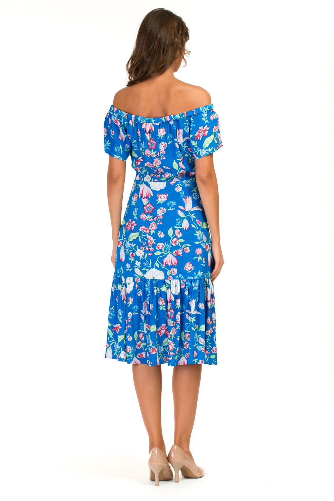 Платье с оборкой и открытыми плечами (арт. baon B457055), размер XS, цвет синий Платье с оборкой и открытыми плечами (арт. baon B457055) - фото 2