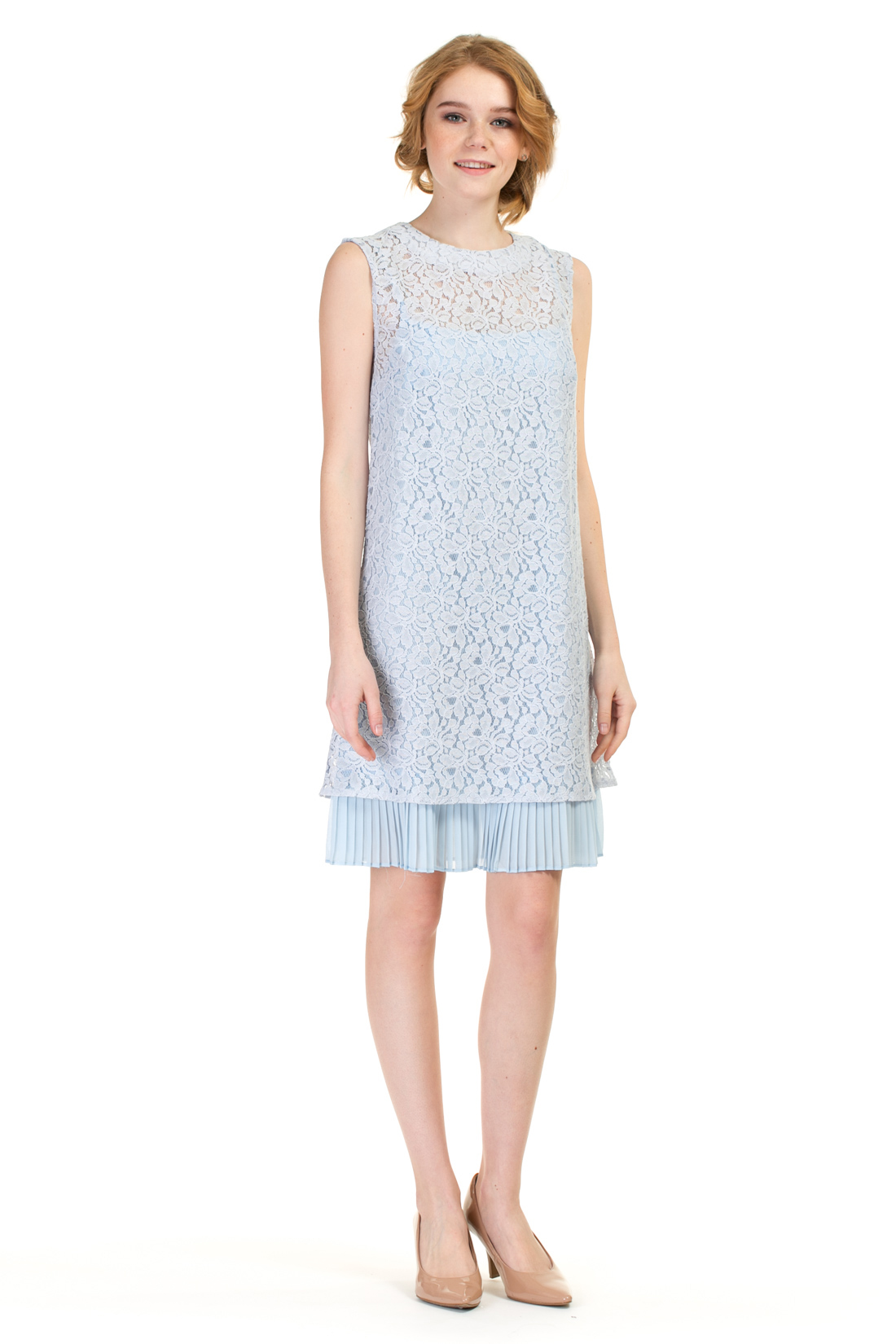 Платье из гипюра (арт. baon B457075), размер M, цвет голубой Платье из гипюра (арт. baon B457075) - фото 1