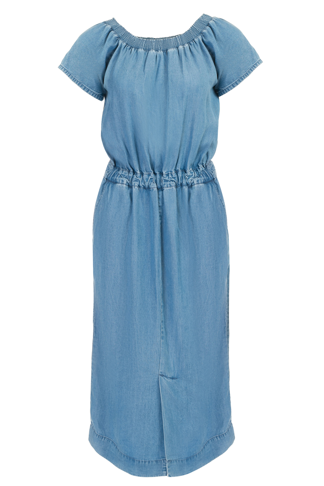Платье с открытыми плечами из денима (арт. baon B457076), размер M, цвет light blue denim#голубой Платье с открытыми плечами из денима (арт. baon B457076) - фото 3