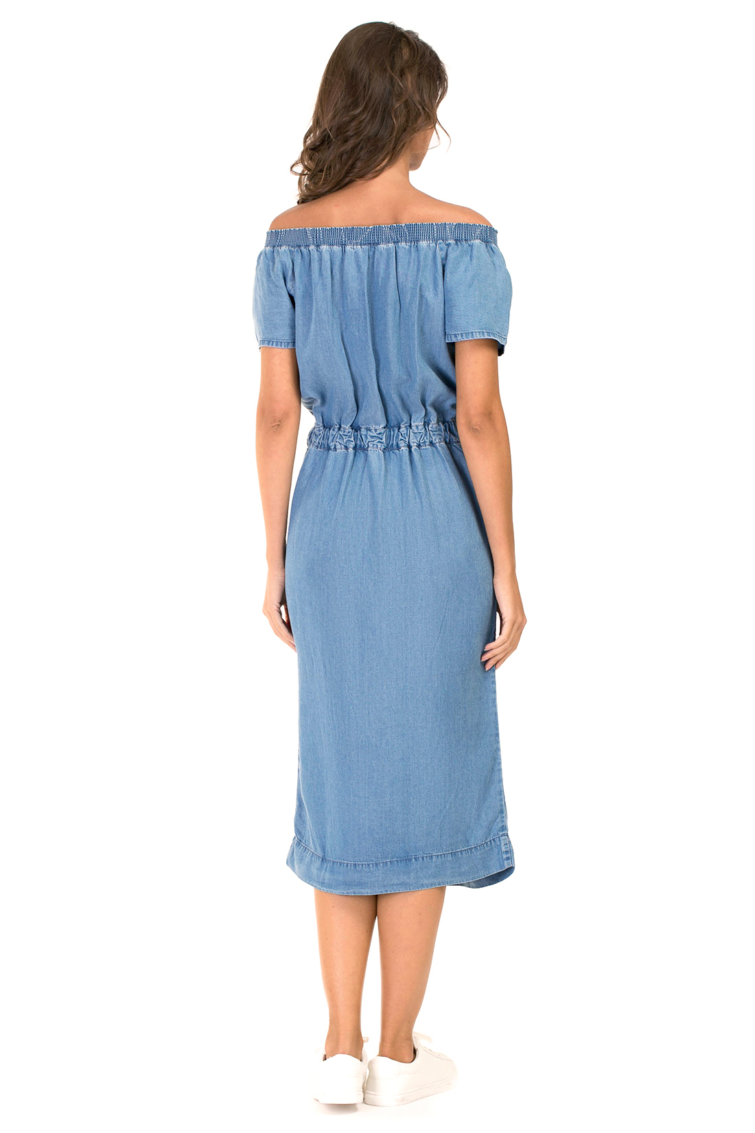 Платье с открытыми плечами из денима (арт. baon B457076), размер M, цвет light blue denim#голубой Платье с открытыми плечами из денима (арт. baon B457076) - фото 2
