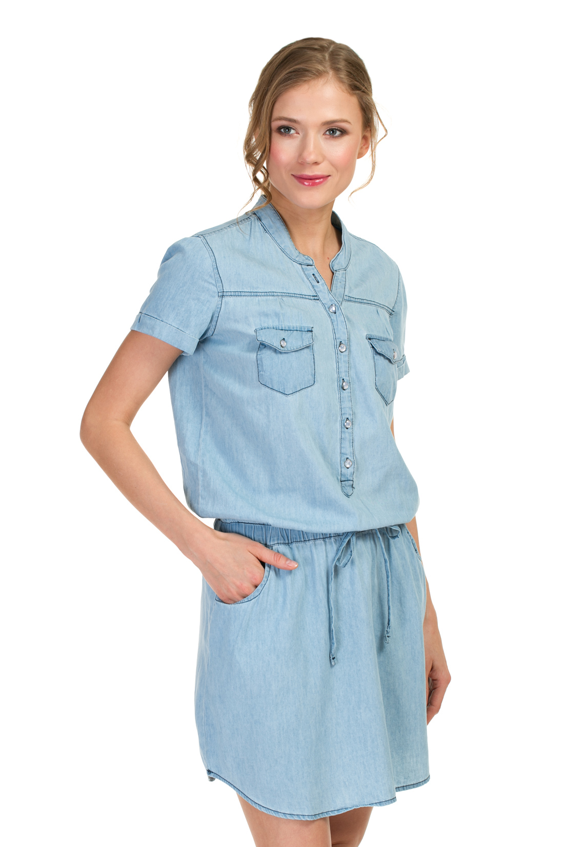 Платье-рубашка из денима (арт. baon B457087), размер XL, цвет light blue denim#голубой Платье-рубашка из денима (арт. baon B457087) - фото 4