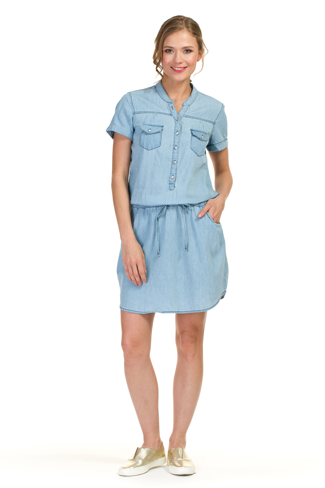 Платье-рубашка из денима (арт. baon B457087), размер XL, цвет light blue denim#голубой Платье-рубашка из денима (арт. baon B457087) - фото 1