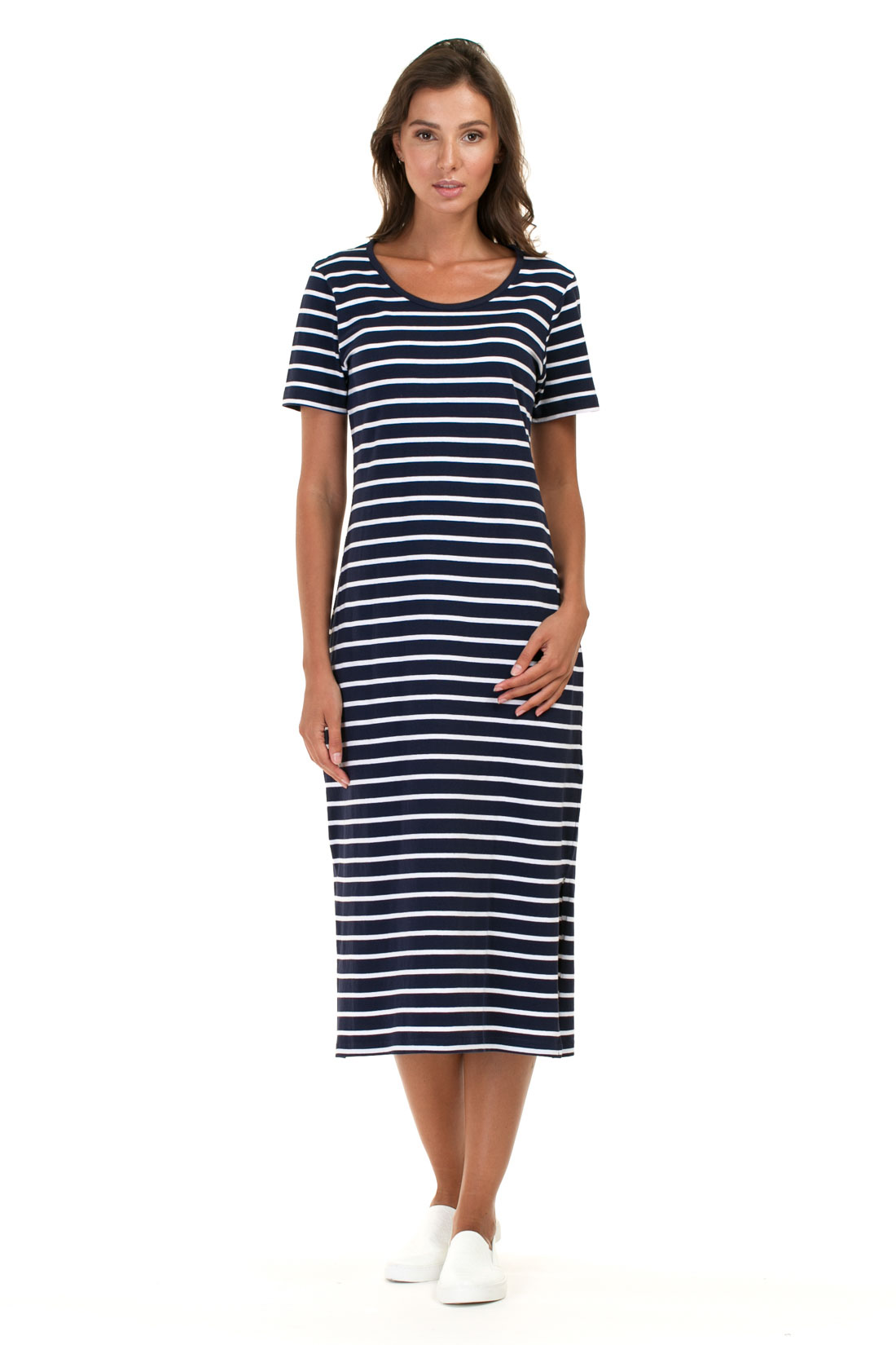 Платье-миди в морскую полоску (арт. baon B457099), размер XXL, цвет dark navy striped#синий Платье-миди в морскую полоску (арт. baon B457099) - фото 5