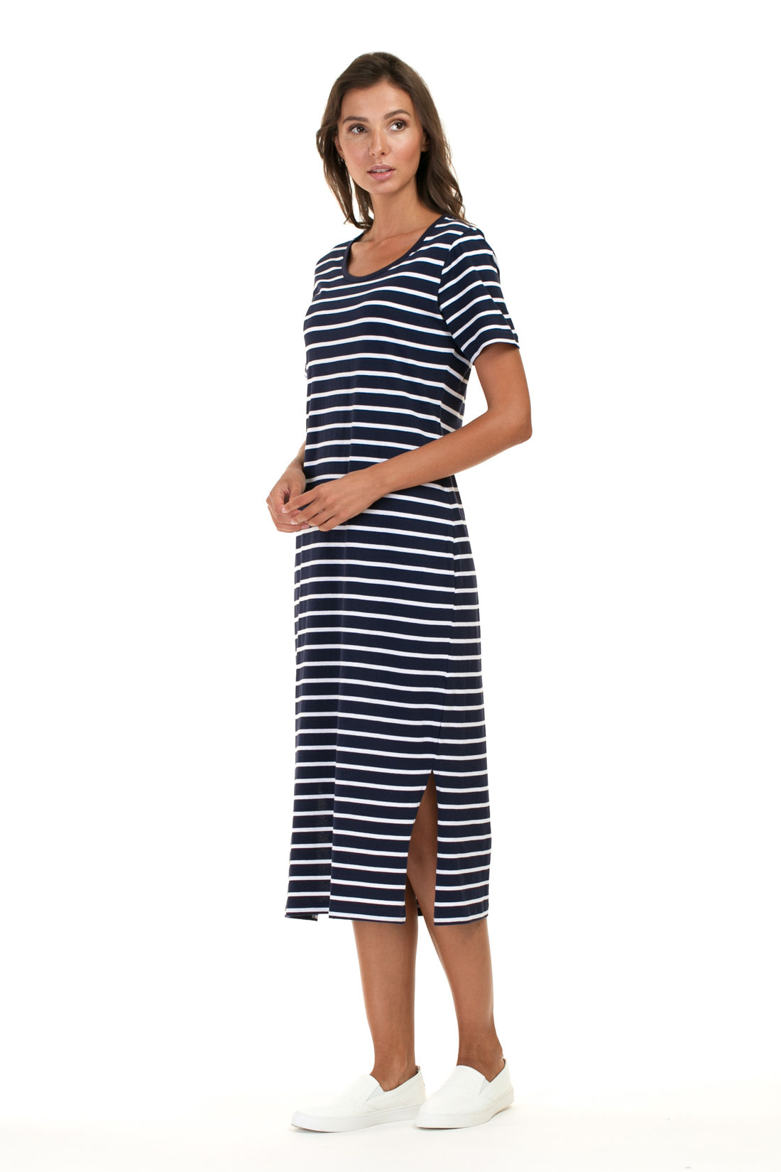 Платье-миди в морскую полоску (арт. baon B457099), размер XXL, цвет dark navy striped#синий Платье-миди в морскую полоску (арт. baon B457099) - фото 1