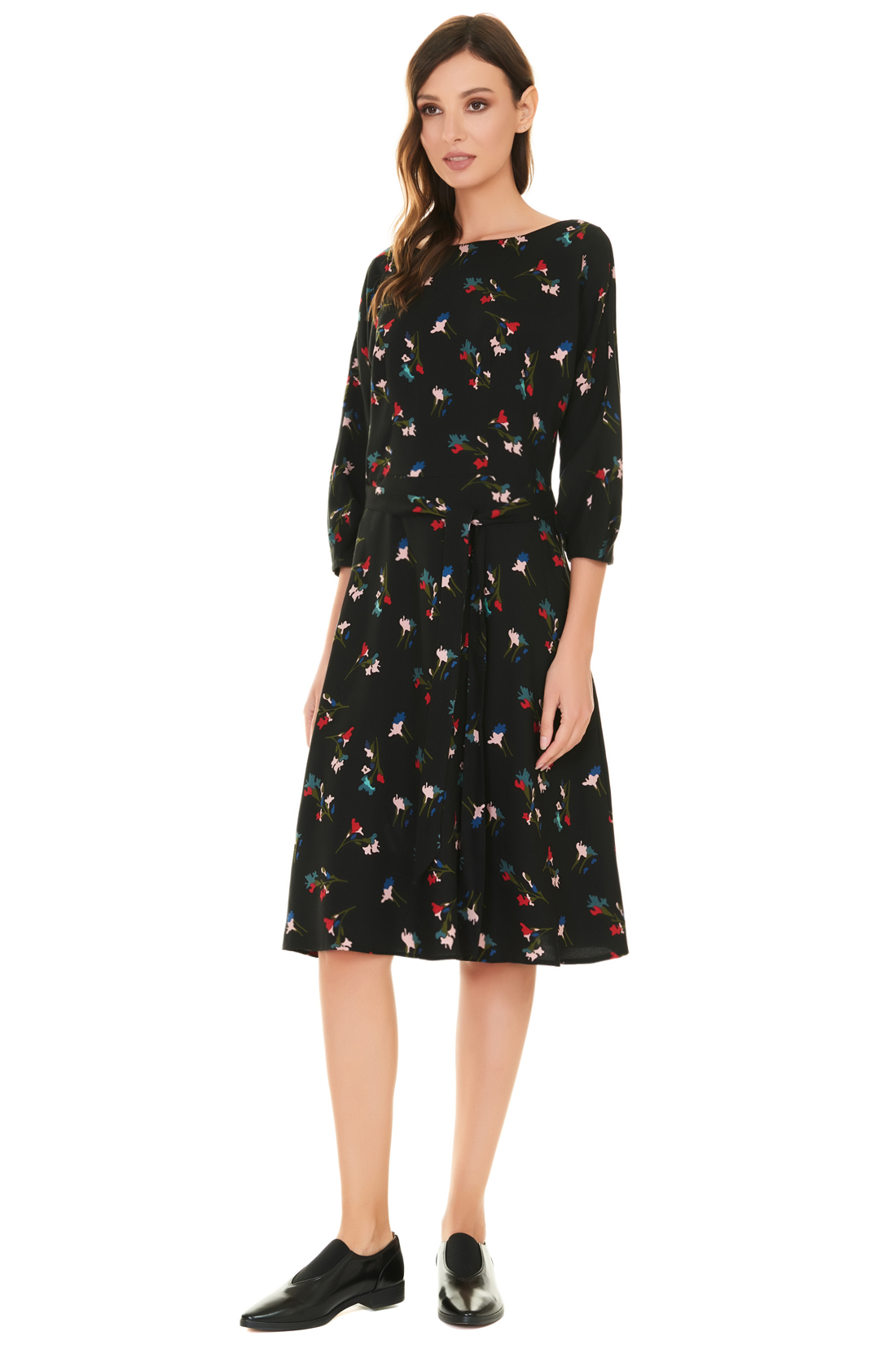Платье с цельнокроенными рукавами и поясом (арт. baon B457504), размер XL, цвет черный Платье с цельнокроенными рукавами и поясом (арт. baon B457504) - фото 1