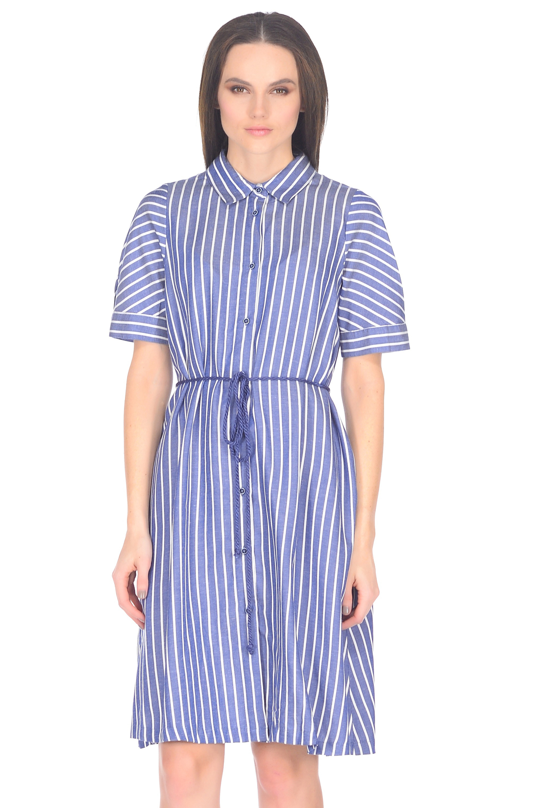 Платье-рубашка со льном (арт. baon B458029), размер S, цвет dark navy striped#синий Платье-рубашка со льном (арт. baon B458029) - фото 3