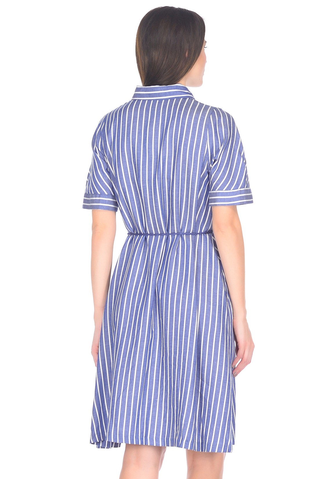 Платье-рубашка со льном (арт. baon B458029), размер S, цвет dark navy striped#синий Платье-рубашка со льном (арт. baon B458029) - фото 2
