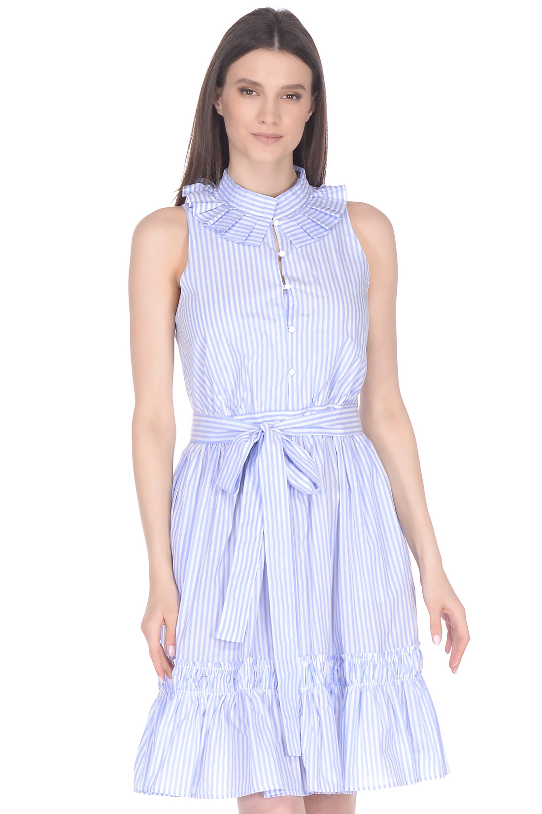 Платье с гофрированным воротником (арт. baon B458032), размер XS, цвет синий Платье с гофрированным воротником (арт. baon B458032) - фото 3