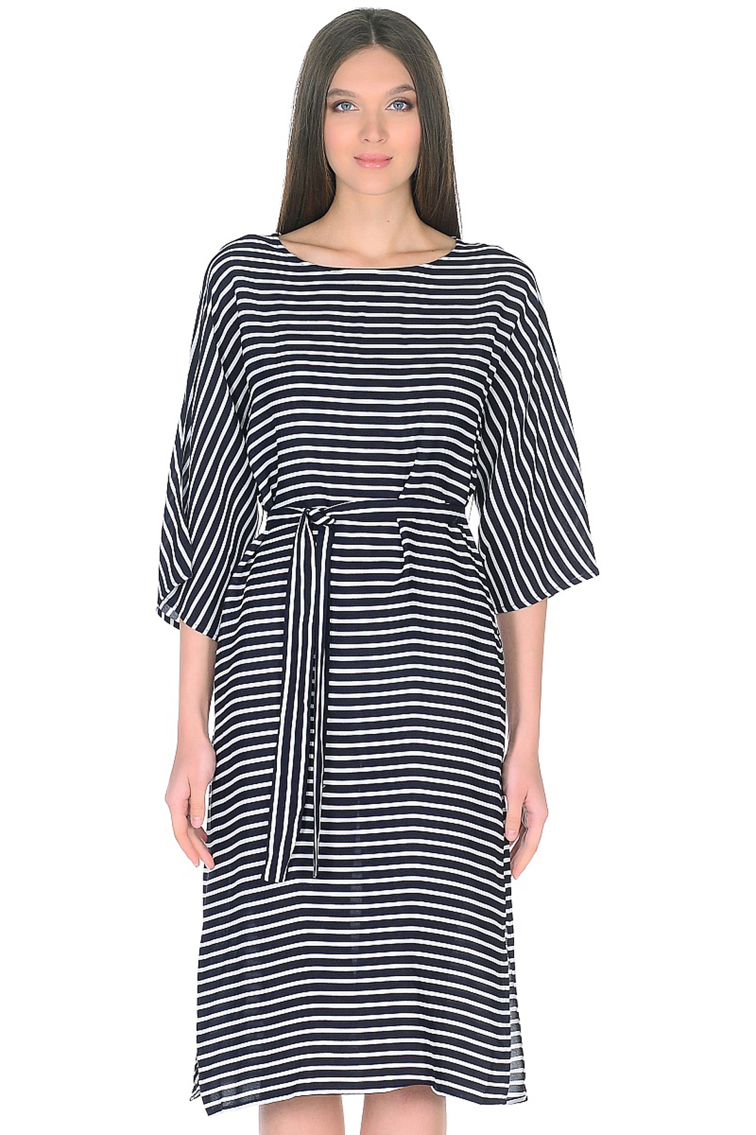 Платье в морскую полоску с поясом (арт. baon B458036), размер XS, цвет dark navy striped#синий Платье в морскую полоску с поясом (арт. baon B458036) - фото 3