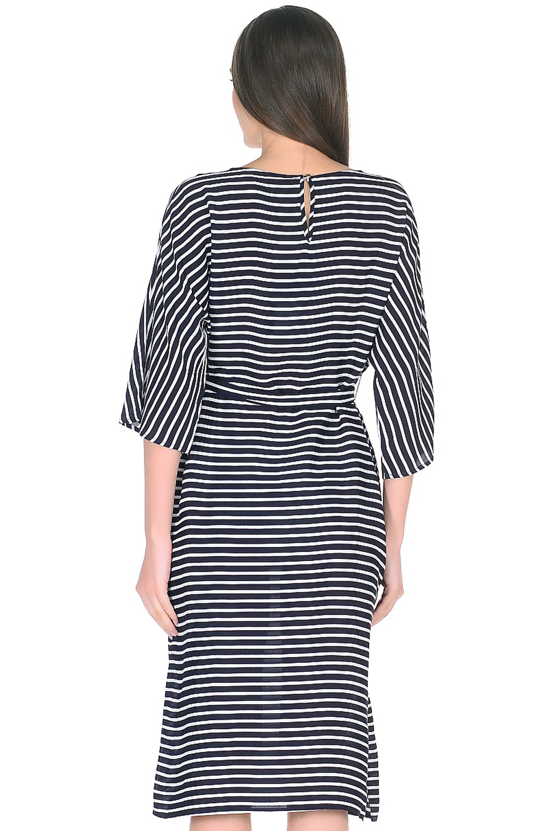 Платье в морскую полоску с поясом (арт. baon B458036), размер XS, цвет dark navy striped#синий Платье в морскую полоску с поясом (арт. baon B458036) - фото 2