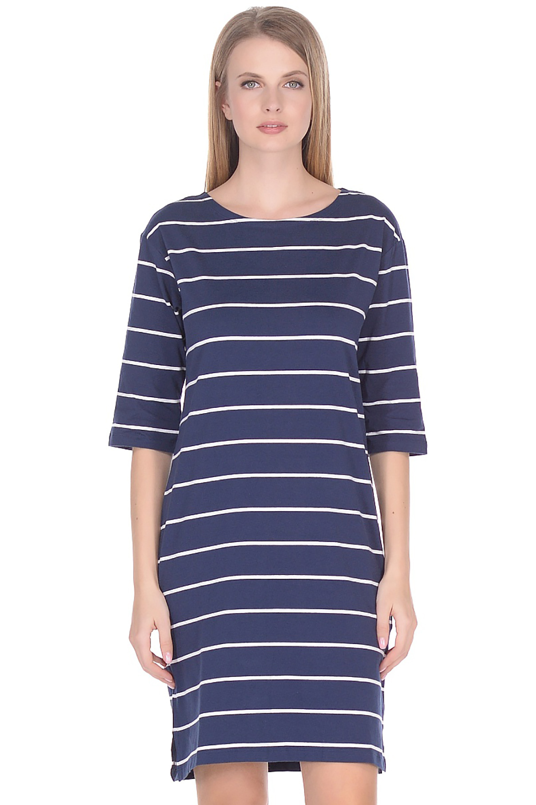 Платье из трикотажа в полоску (арт. baon B458046), размер 3XL, цвет dark navy striped#синий Платье из трикотажа в полоску (арт. baon B458046) - фото 3