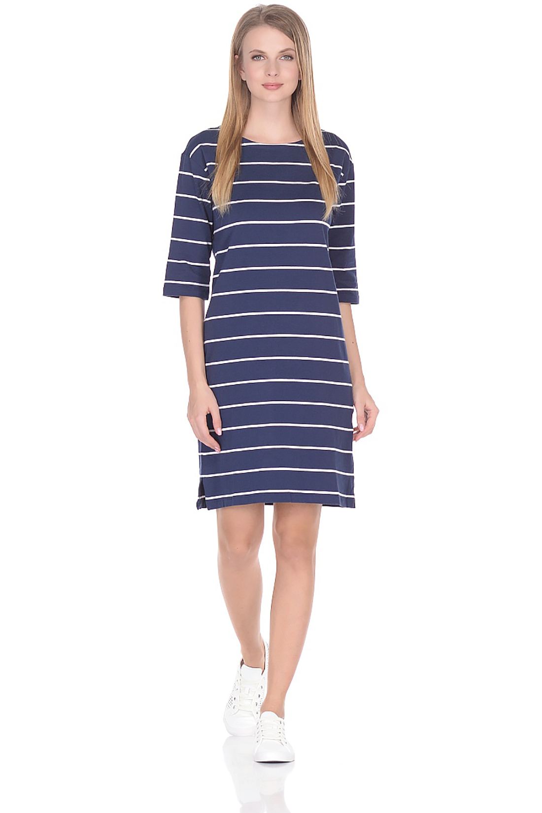 Платье из трикотажа в полоску (арт. baon B458046), размер 3XL, цвет dark navy striped#синий Платье из трикотажа в полоску (арт. baon B458046) - фото 1