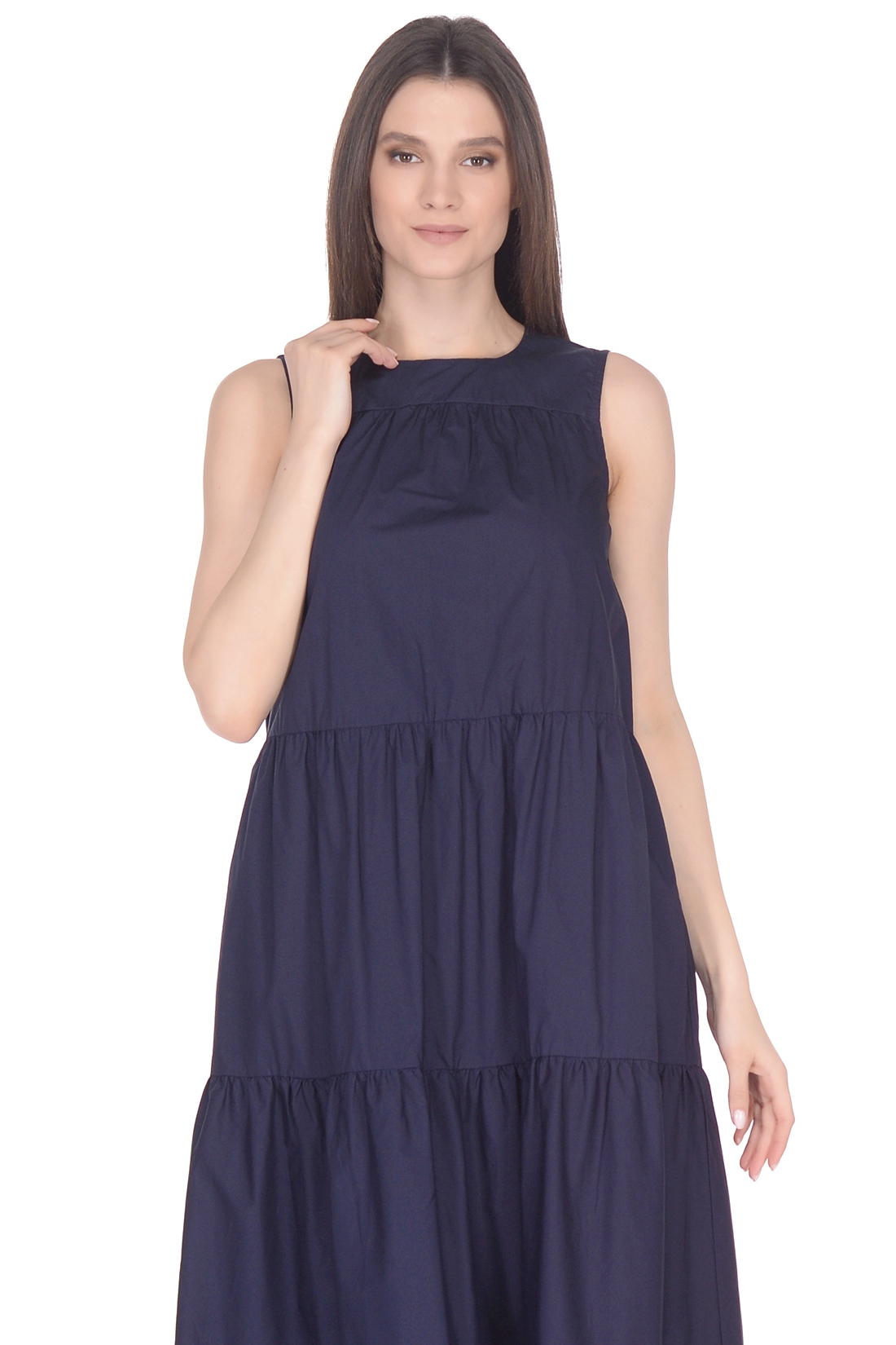 Ярусное платье из хлопка (арт. baon B458062), размер S, цвет синий Ярусное платье из хлопка (арт. baon B458062) - фото 3