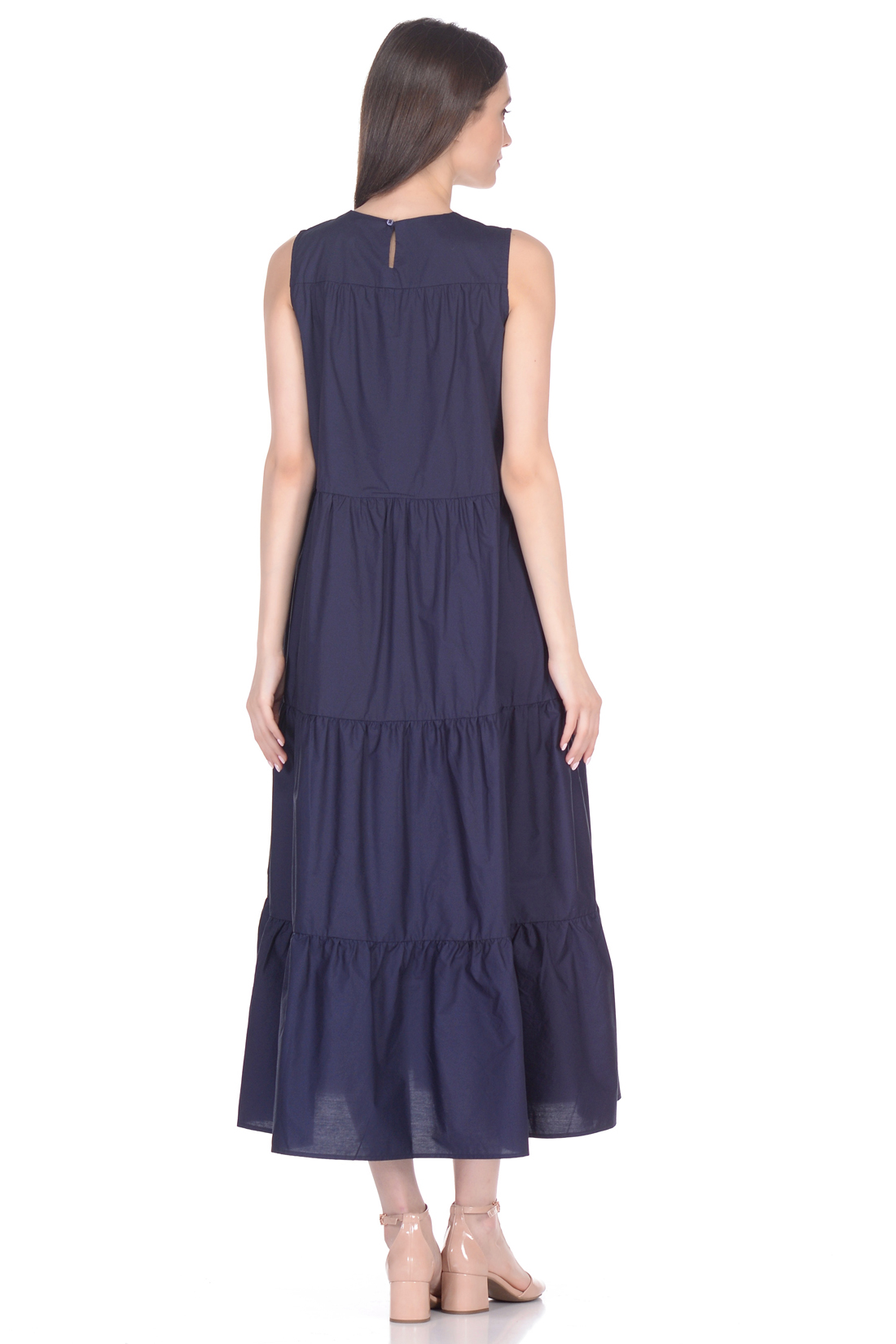 Ярусное платье из хлопка (арт. baon B458062), размер S, цвет синий Ярусное платье из хлопка (арт. baon B458062) - фото 2