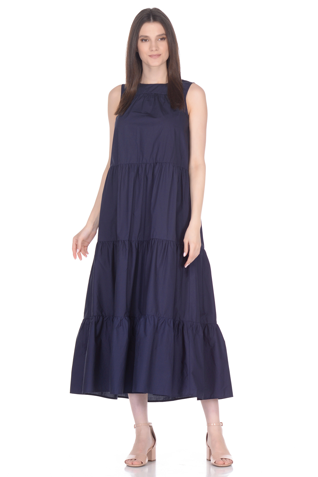 Ярусное платье из хлопка (арт. baon B458062), размер S, цвет синий Ярусное платье из хлопка (арт. baon B458062) - фото 1