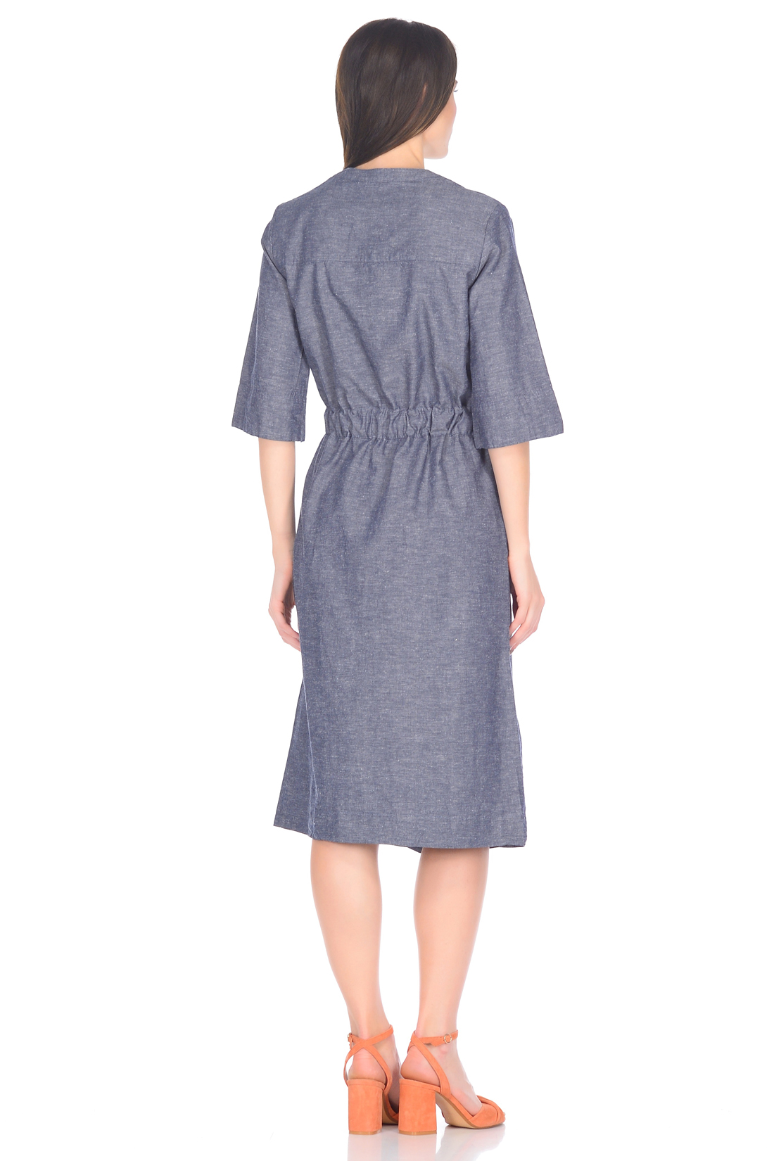 Платье-халат со льном (арт. baon B458069), размер L, цвет синий Платье-халат со льном (арт. baon B458069) - фото 2