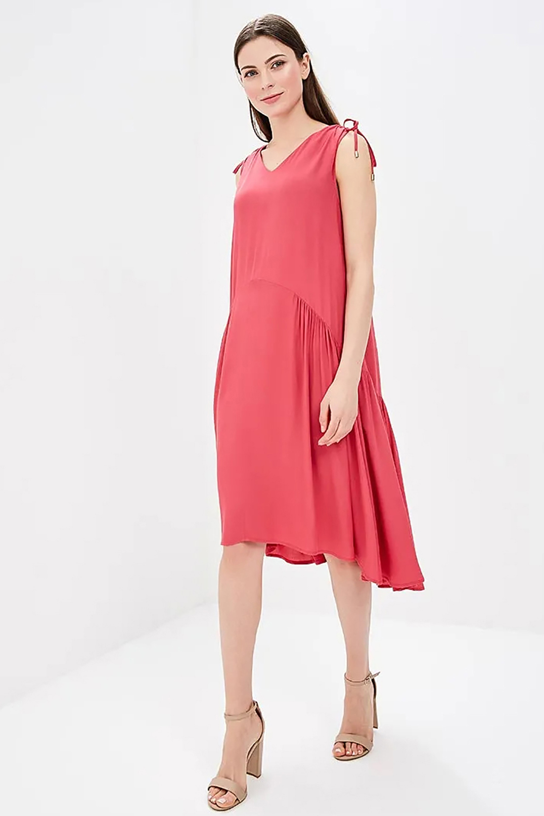 Платье со сборками на плечах (арт. baon B458075), размер XL, цвет розовый Платье со сборками на плечах (арт. baon B458075) - фото 1