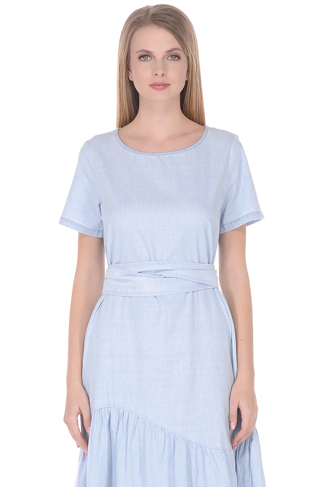 Платье с асимметричной оборкой (арт. baon B458079), размер 3XL, цвет light blue denim#голубой Платье с асимметричной оборкой (арт. baon B458079) - фото 3