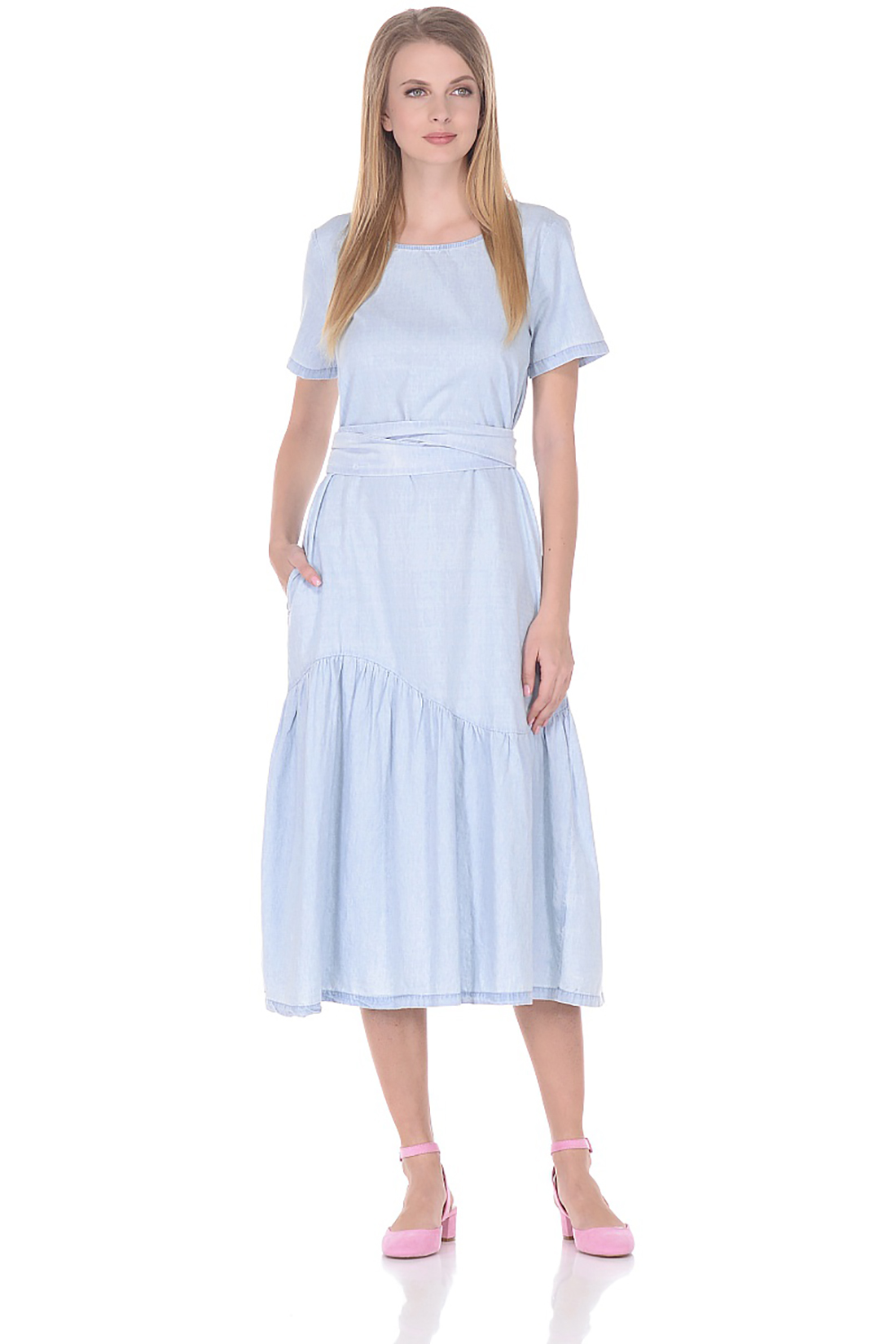 Платье с асимметричной оборкой (арт. baon B458079), размер 3XL, цвет light blue denim#голубой Платье с асимметричной оборкой (арт. baon B458079) - фото 1