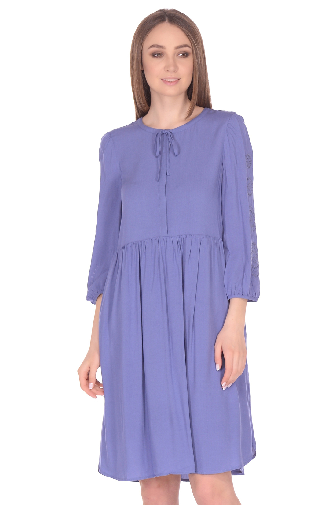 Платье с кружевным узором на рукавах (арт. baon B458096), размер S, цвет синий Платье с кружевным узором на рукавах (арт. baon B458096) - фото 3