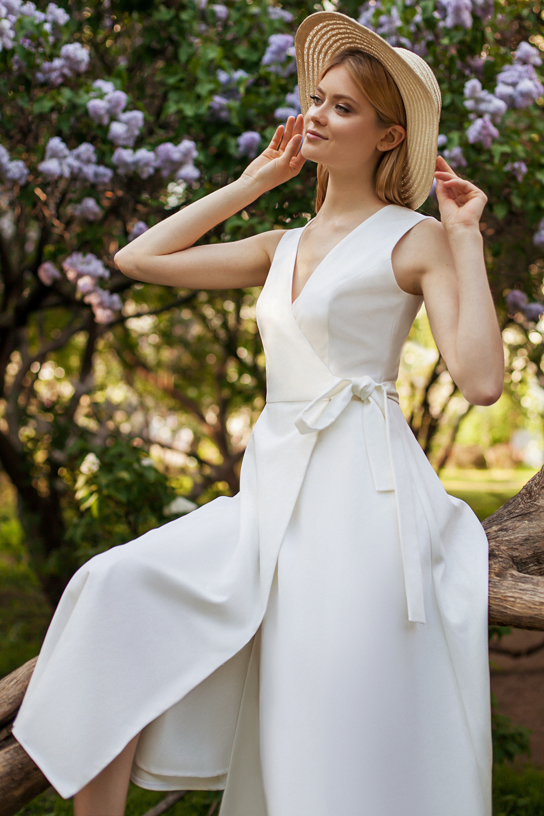 Белое платье с запахом (арт. baon B458125), размер M, цвет белый Белое платье с запахом (арт. baon B458125) - фото 1