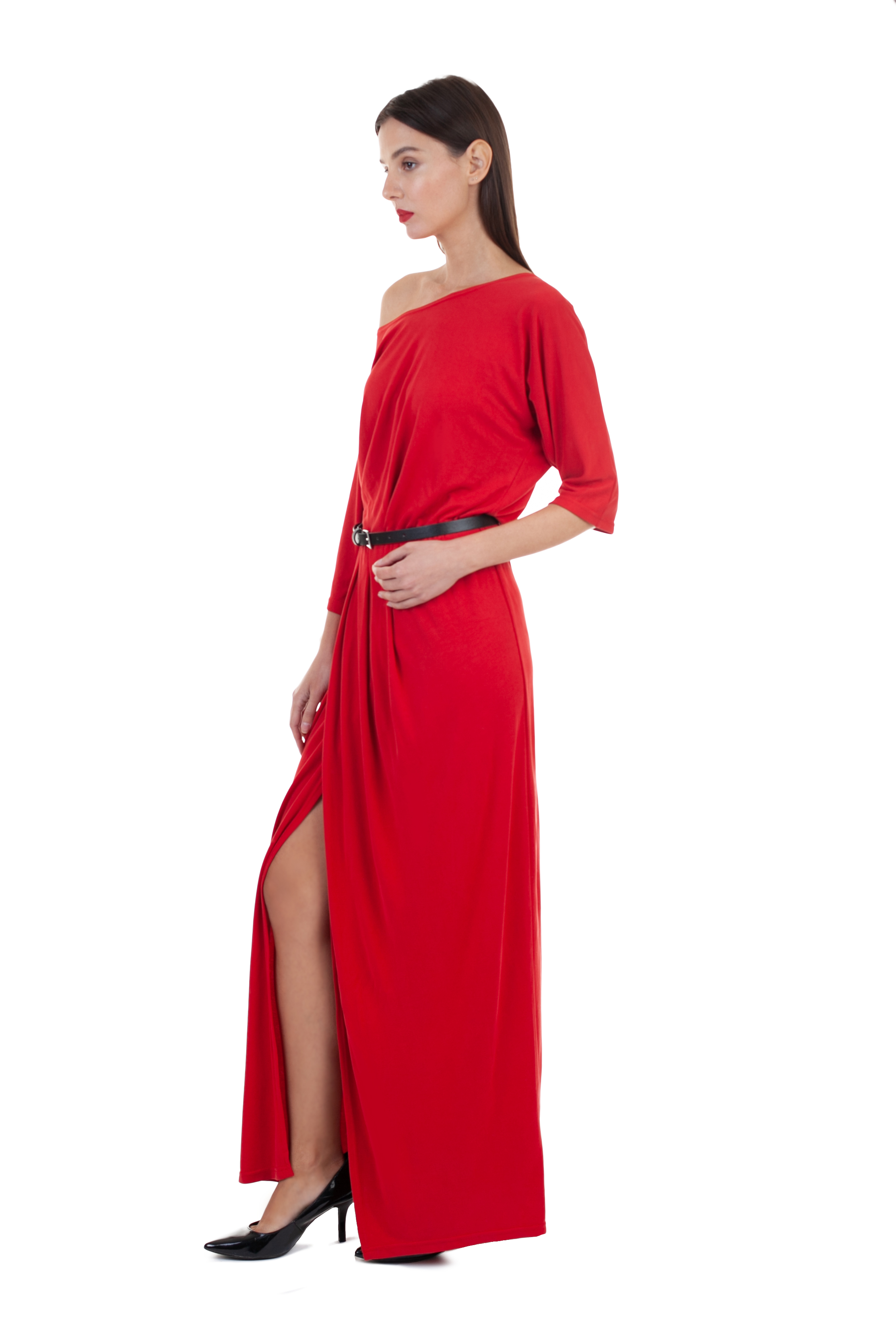 Платье в пол с разрезом (арт. baon B458128), размер L, цвет красный Платье в пол с разрезом (арт. baon B458128) - фото 4