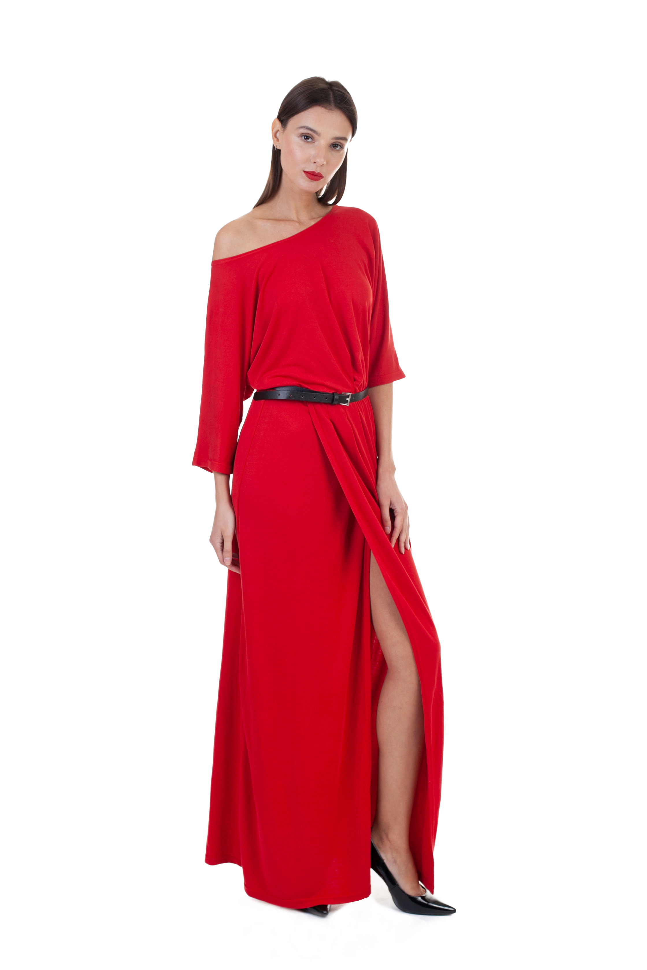 Платье в пол с разрезом (арт. baon B458128), размер L, цвет красный Платье в пол с разрезом (арт. baon B458128) - фото 1