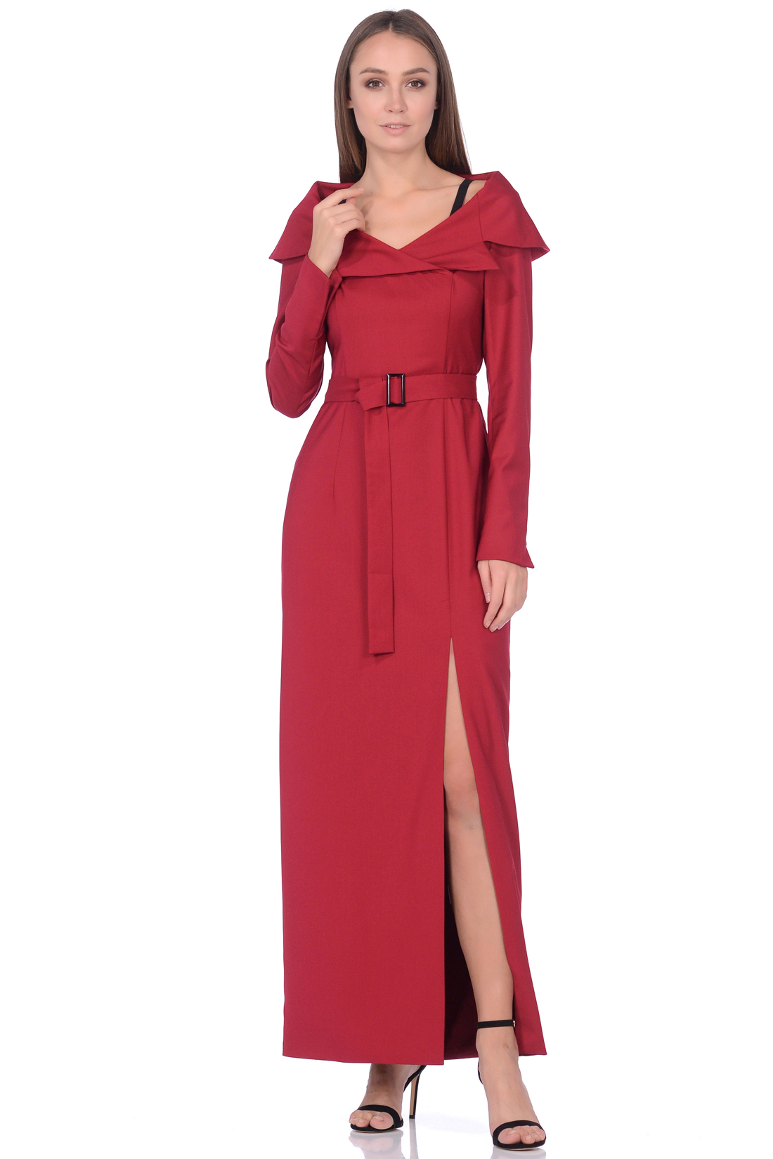 Длинное платье с разрезом (арт. baon B458574), размер M, цвет красный Длинное платье с разрезом (арт. baon B458574) - фото 1