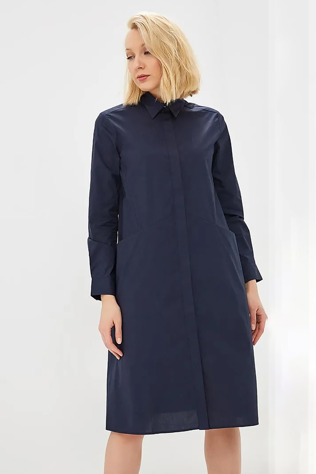 Платье-рубашка оригинального кроя (арт. baon B459007), размер S, цвет синий Платье-рубашка оригинального кроя (арт. baon B459007) - фото 3
