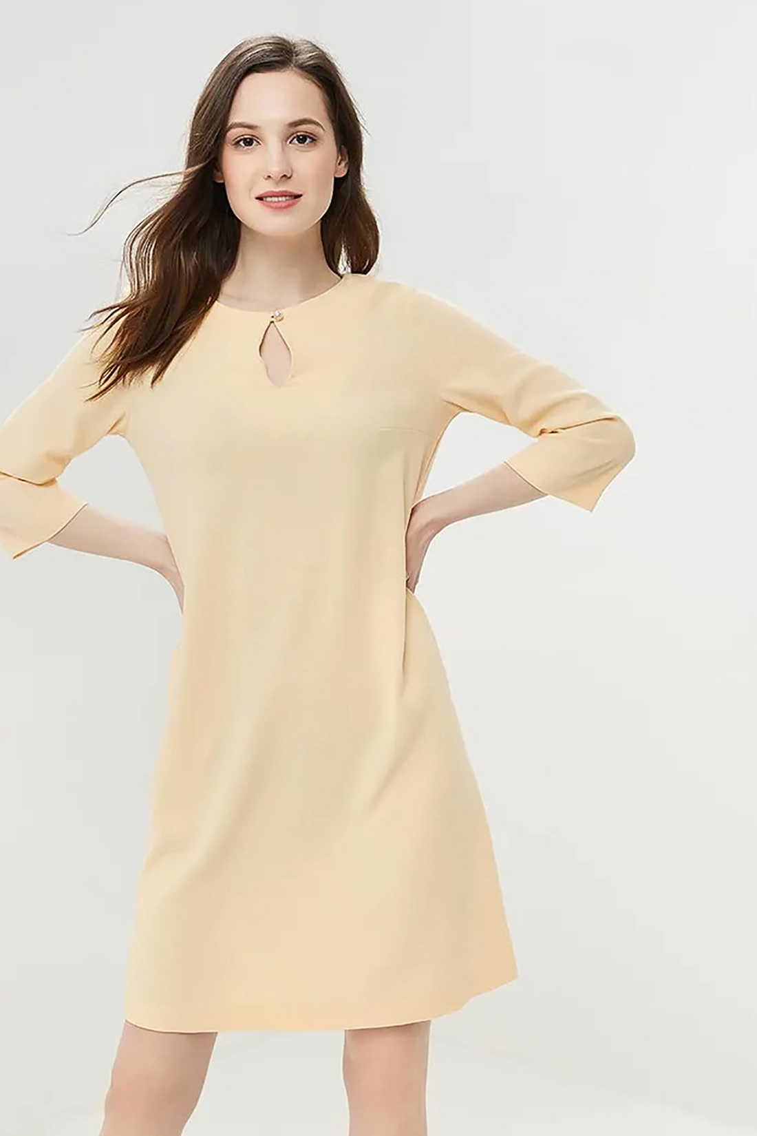 Платье с вырезом-каплей (арт. baon B459011), размер L, цвет желтый Платье с вырезом-каплей (арт. baon B459011) - фото 3