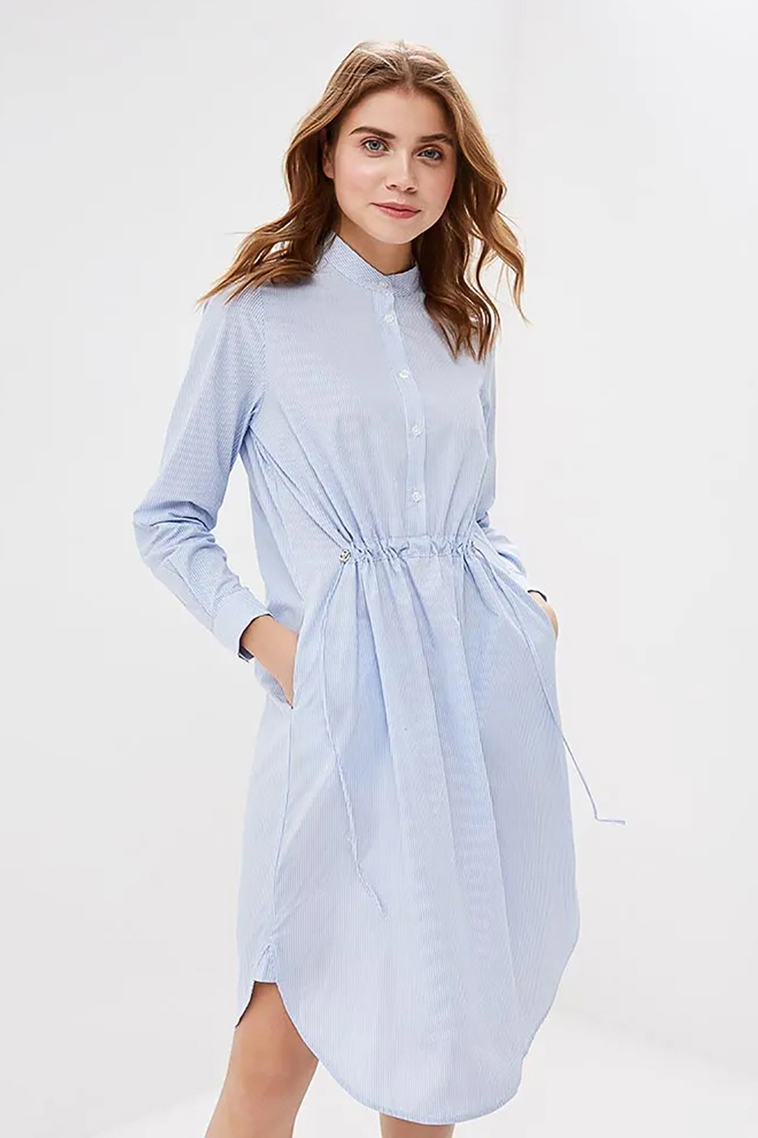 Платье-рубашка в тонкую полоску (арт. baon B459031), размер M, цвет angel blue striped#голубой Платье-рубашка в тонкую полоску (арт. baon B459031) - фото 3