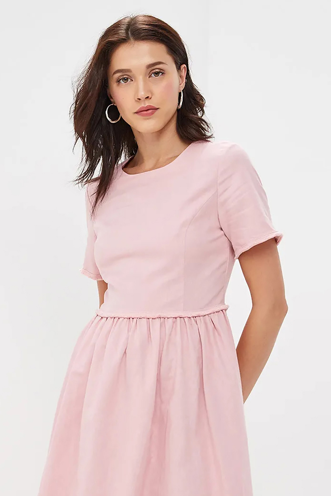 Платье из смесового льна с бахромой (арт. baon B459034), размер XL, цвет розовый Платье из смесового льна с бахромой (арт. baon B459034) - фото 3