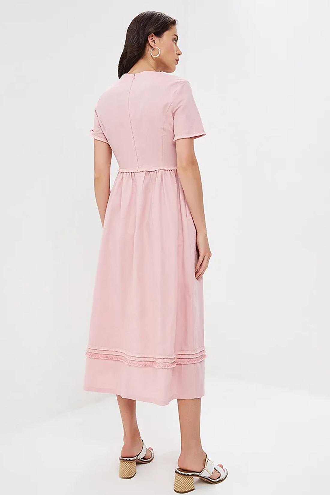 Платье из смесового льна с бахромой (арт. baon B459034), размер XL, цвет розовый Платье из смесового льна с бахромой (арт. baon B459034) - фото 2