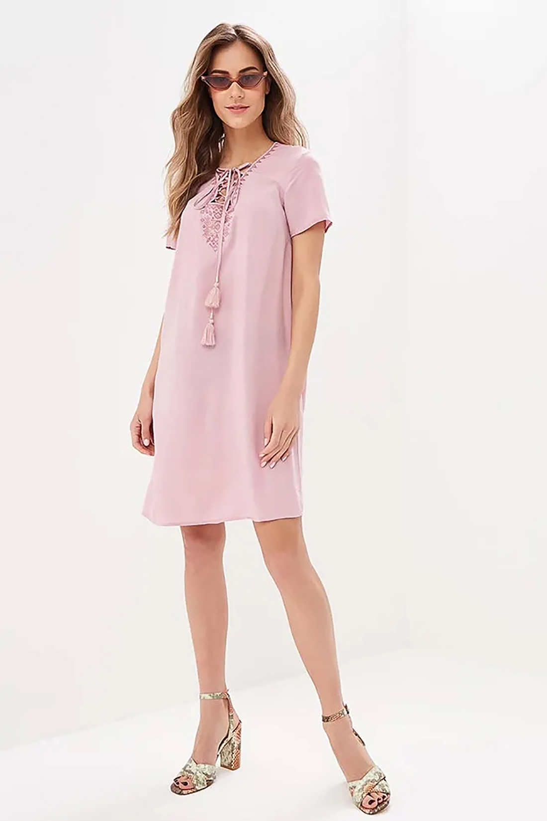 Платье со шнуровкой (арт. baon B459035), размер XS, цвет розовый Платье со шнуровкой (арт. baon B459035) - фото 1
