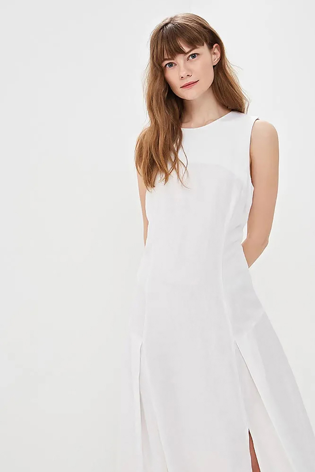Платье-миди из смесового льна (арт. baon B459045), размер M, цвет белый Платье-миди из смесового льна (арт. baon B459045) - фото 3