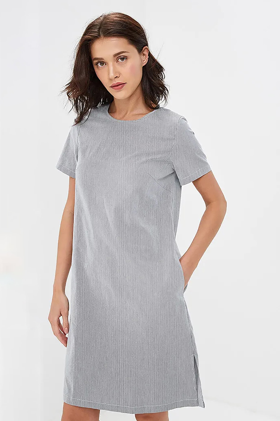Прямое платье в тонкую полоску (арт. baon B459046), размер M, цвет серый Прямое платье в тонкую полоску (арт. baon B459046) - фото 3