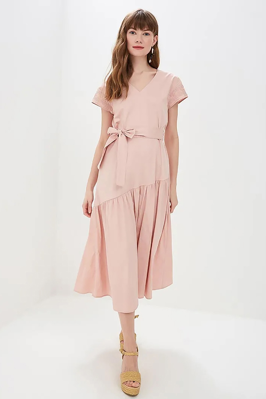 Платье с асимметричной оборкой (арт. baon B459050), размер M, цвет розовый Платье с асимметричной оборкой (арт. baon B459050) - фото 1